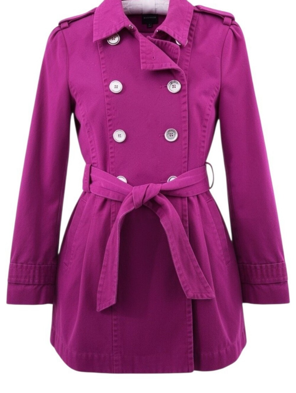 Express Double Breasted Fuschia Hot Pink Belted Trench Coat Size Medium